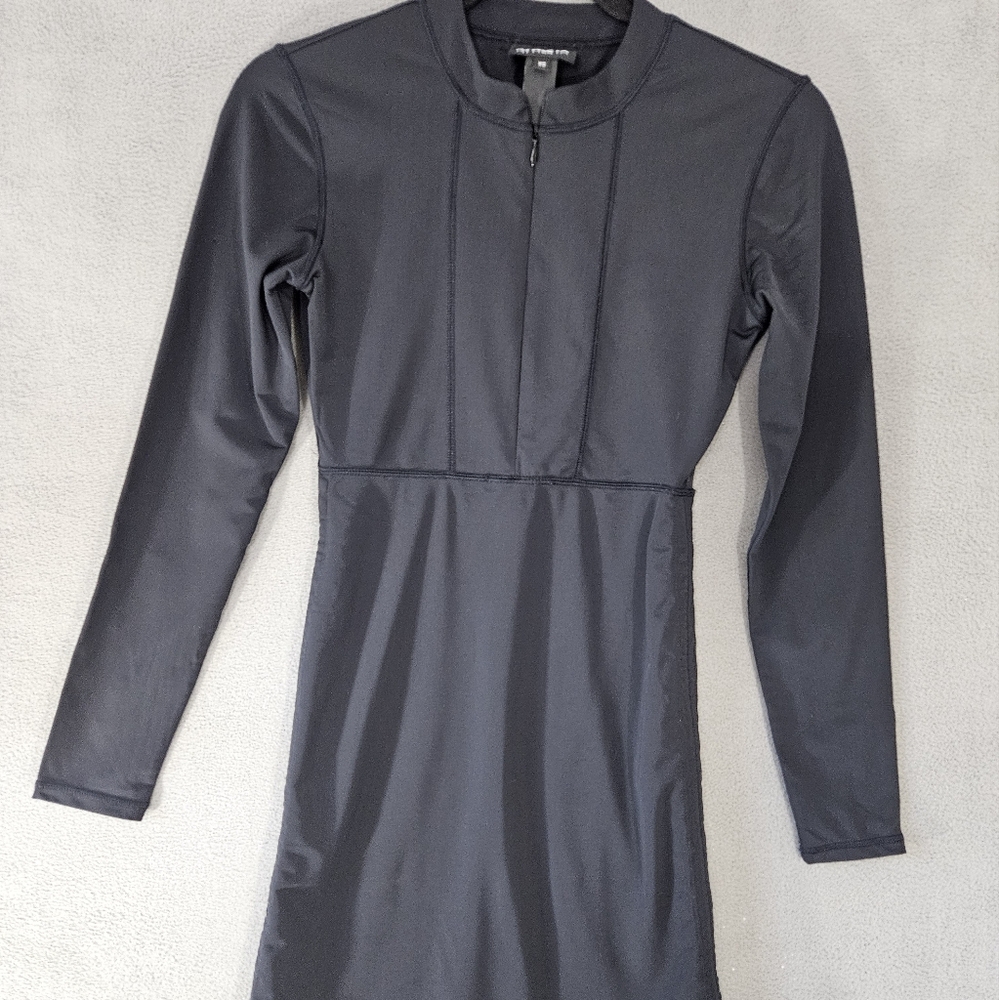 Athleta Womens XS Mini Dress Blavk Half Zip Long Sleeve Stretch Ruched